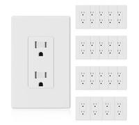 ELEGRP Presa da parete decorativa bianca opaca, resistente alle manomissioni, presa elettrica standard da 15 Amp, grado residenziale, autofondante, 125 V, piastra da parete di medie dimensioni inclusa