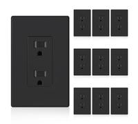 ELEGRP Presa da parete decorativa nera opaca, resistente alle manomissioni, presa elettrica standard da 15 Amp, grado residenziale, autofondante, 125 V, piastra da parete di medie dimensioni inclusa