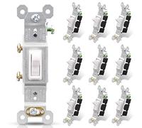 ELEGRP Toggle Light Switch, 15 Amp, 120 Volt, Toggle Framed AC Quiet Switch, in Wall On/Off Switch Replacement, Self-Grounding, Residential and Commercial Grade UL (10 pz, bianco lucido)