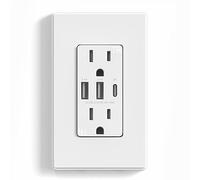 ELEGRP USB Outlets Receptacles, 3-Port Wall Outlet, 30W 6.0A Electrical Outlet, 15 Amp Tamper-Resistant Outlet with Type C Ports, UL Listed, Wall Plate Included, 2 Pack, Matte White