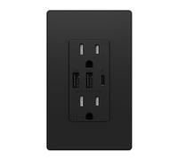 ELEGRP USB Outlets Receptacles, 3-Port Wall Outlet, 30W 6.0A Electrical Outlet, 15 Amp Tamper-Resistant Outlet with Type C Ports, UL Listed, Wall Plate Included, 1 Pack, Matte Black