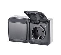 ELEKTRO-PLAST HERMES 2 scomparti Doppia presa energia da parete IP44 Resistente all'acqua Antracite Grigio