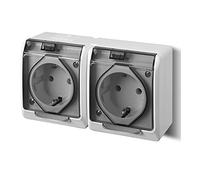 ELEKTRO-PLAST HERMES - Presa a 2 prese, IP44, impermeabile, per esterni, grigio chiaro, vetro fumé