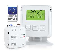 ELEKTROBOCK BT731 Termostato ambiente senza fili con ricevitore - Supporto - Portata fino a 35 m - Per riscaldamento elettrico e a infrarossi - Programmi settimanali e protezione antigelo, Bianco