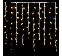 Elektronova Tenda Luminosa 120 LED, 3Mt, Luce Giallo, Cavo Bianco, IP65, Prolungabile, Effetto Flash, Con fili pendenti a lunghezze alternate (30-70-40-60 cm) per effetto a cascata