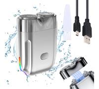 Elemenix Shaver, Electric Razor, Waterproof Electric Razor, New Model Mini Dual-Head Electric Shaver, Portable Mini Dual Head Razor, Wet and Dry Razor for Home, Travel (Silver)