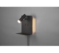 ELEMENT APPLIQUE LED 3W 220lm, 3000K- 1,5W 150lm, 3000K METALLO NERO RETRO ILLUMINATA CON SPOT CON MENSOLA E PORTA USB RICARICA SMARTPHONE H.20CM