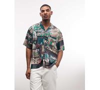 Element - Camicia comoda stile resort multicolore con grafica-Marrone M