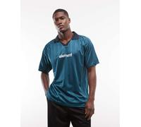 Element - T-shirt da calcio a righe blu verde-azzurro con colletto stile polo-Giallo S