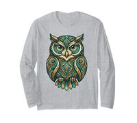 Elemental Folk Art Owl Symmetrical Mandala Bird Graphic Maglia a Manica