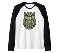 Elemental Folk Art Owl Symmetrical Mandala Bird Graphic Maglia con Maniche Raglan