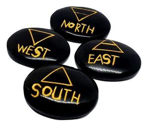 Elemental Stone Set North South East West Earth Air Fire Water & Black Pouch