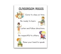 Elementary Middle School Classroom Rules Poster Educational Wall Art for Teacher Resources and Positive Behavior Chart(Framed,16x24inch(40x60cm))