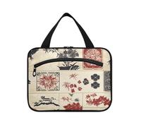 Elementi in stile cinese elegante rosso beige appeso kit da toeletta da viaggio con gancio, borsa pieghevole per la cura della pelle per viaggiatore vacanza bolso Viajero para Mujer L