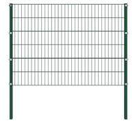 Elemento di recinzione con pali in ferro, 176,5 x 120 cm, verde, 3 pannelli e 2 pali, recinzione da giardino resistente alle intemperie, in ferro verniciato a polvere, robusto set di due aste