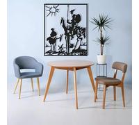 Elemento murale in metallo cavaliere e mulino, stile astratto per esterno | Il motivo cavaliere e mulino in metallo porta stile astratto in soggiorno, esterno e ingresso, con contorni puliti.