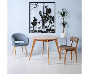 Elemento murale in metallo cavaliere e mulino, stile astratto per esterno | Il motivo cavaliere e mulino in metallo porta stile astratto in soggiorno, esterno e ingresso, con contorni puliti.