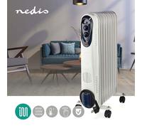 Elemento riscaldante mobile riscaldamento a gasolio Riscaldatore radiatore con rulli, termostato di sicurezza, bianco, 3 livelli 800/1200/2000 watt, LxAxP 24x62x39 cm, Nedis HTOI30WT9
