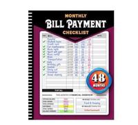 Elenco di controllo del pagamento delle fatture mensili: taccuino per il monitoraggio delle bollette di 4 anni per famiglie e gestori di denaro, taccuino per pianificazione del budget per