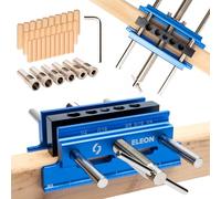 Eleon - Tassello Autocentrante con Ganasce Allungate e Morsetto Extra Largo, Dime per Legno, Guida per Trapano in Lega di Alluminio Resistente - Blu