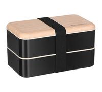 ELEOUTI Scatola del Pasto Doppio Strato 1.2l in Plastica e Legno per Scuola e Lavoro, Contenitore per Pranzo Resistente e Rifinito, Porta Pranzo Nero Design a Due Livelli