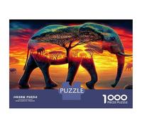 Elephant 1000 Pezzi Puzzle Per Adulti E Bambini Più Grandi in Orange Sky Jigsaw Gigante Multicolore Collezione D'arte Divertimento Travel Gift 70x50cm/1000pcs