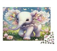 Elephant 1000 Piece for Adults Women White Elephant with Flowers Fun And Challenging Family Game & Gift 52x38cm 1000pcs