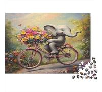 Elephant 1000Pc Puzzle for Adults & Kids Elephant on Bike with Flowers Fun Present & Activity for Home Age 12 Years Up 70x50cm 1000pcs