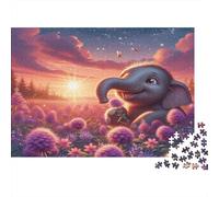 Elephant 1000Pc Recycled Paper Puzzle Elephant with Purple Flowers for Adults 14-99 Years Home Decor & Gift 38x26cm 1000pcs