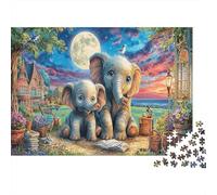 Elephant Bridge 1000 Piece Educational Game Two Elephants Under Moon for Adults Teens Premium 100 Recycled Board 38x26cm/1000pcs