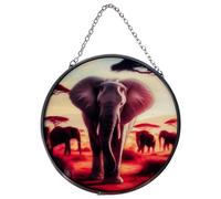 Elephant Design 6-Inch Stained Glass Suncatcher - Window Hanging Decor