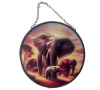 Elephant Family Stained Glass Suncatcher, 15cm diameter