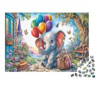 Elephant Fantasy Thick Paper Baby Elephant with Balloons in Garden Jigsaw Puzzle Bundle for Seniors Brain Training Secret Santa Gift 52x38cm/1000pcs