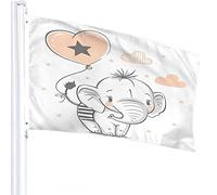Elephant Flag 3x5 FT Cute Animal Elephants with Love Heart Balloon Cloud Stars Outdoor Flags Large Welcome Yard Banners Home Garden Yard Lawn Decor Pink White
