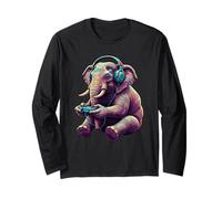 Elephant Gaming Animali Videogiochi Divertente Elefante Maglia a Manica