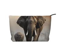 Elephant in The Fog - Trousse da viaggio in velluto a coste, organizer da viaggio, borsa per cosmetici, ampia tasca aperta, Nero , Taglia unica