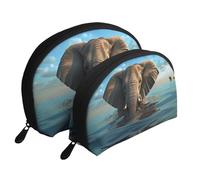 Elephant is Sitting in The Water - Trousse portatile per cosmetici, organizer da viaggio con cerniera e scomparti interni, Elefante è seduto in acqua, Taglia unica