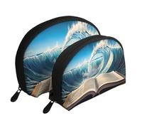 Elephant is Sitting in The Water - Trousse portatile per cosmetici, organizer da viaggio con cerniera e scomparti interni, Libro Wave Stampato, Taglia unica