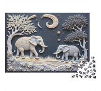 Elephant Moon Night 100% Recycled Cardboard 3D Elephant Night Art 1000 Piece Jigsaws Adults And Children Challenging Brainteasing 70x50cm/1000pcs