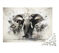 Elephant Mural-Black White Artistic Style 1000Pc Challenging Puzzle Monochrome Elephant Family Art for Adults Teens & Seniors Brainteasing Game 70x50cm/1000pcs