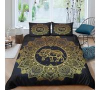 Elephant ornatecopripiumino microfibra morbida Set di 3 Pezzi stampa di 3D cerniera nascosta Indian mandala style Set Di Copripiumino con federe per cuscini traspirante for adulti Double（200x200cm）