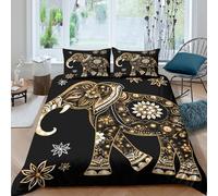 Elephant ornateSet Di Copripiumino ultra microfibra Set di 3 Pezzi stampa di 3D con cerniera Indian folk art copripiumino con federe traspirante ultra morbido for coppie Single（135x200cm）