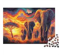 Elephant Puzzle 1000 Pezzi Elefanti che camminano al tramonto nella savana regalo perfetto puzzle decompressivo educativo divertente per famiglie