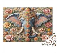 Elephant Puzzle for Adults & Age 14 Up Ornate Elephant with Pink Flowers Fun Present & Activity for Home Gift 52x38cm 1000pcs