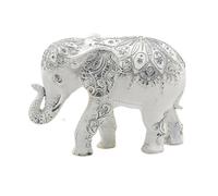 Elephant Statua Decor | Resin Figurine With Embossed Floral Pattern And Auspicious Symbolic Design | Decorative Animal Sculpture Elegant Craftsmanship | Living Room Office Entryway TV Console Desktop