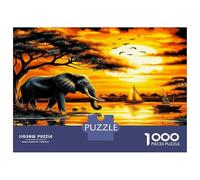 Elephant Sunset Savanna 1000 Pezzi Puzzle Classico Wild African Charm Puzzle Per Adulti Cartone Riciclato - Sfida Educativa, Gioco in Casa, Regalo Geniale Per I Principianti 70x50cm/1000pcs