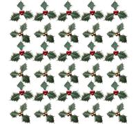 Elepl 30 Pezzi Bacche di Agrifoglio di Natale Bacca di Agrifoglio Artificiali Bacche Rosse Oro Natale Decorazioni per Disposizione di Ghirlande Natalizie di Nozze L'albero di Natale Decorazioni