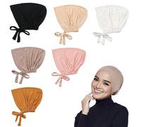 Elepl 6 Pezzi Donne Hijab Undercap Regolabile Sotto Hijab Cap con Chiusura Tie Back Turbante Donna Elastico Traspirante Interno Sotto Sciarpa Cappello Tinta Unita Chemio Copricapi