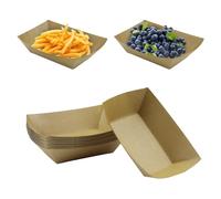 Elepl 60 Pezzi Barchette Finger Food Vassoi Cartone Kraft Biodegradabile Ciotole in Carta Impermeabile e Resistente All'olio Contenitori Kraft per Patatine Fritte Snack Macarons Pollo Fritto