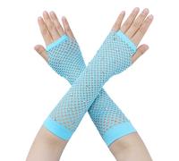 Elerevyo Guanti lunghi in rete elastica da donna con strass, stile anni '80, maniche a rete per cosplay, per costumi da ballo per feste di Halloween da donna Cielo blu Lunghezza:25.5-47cm/10.04-18.5"